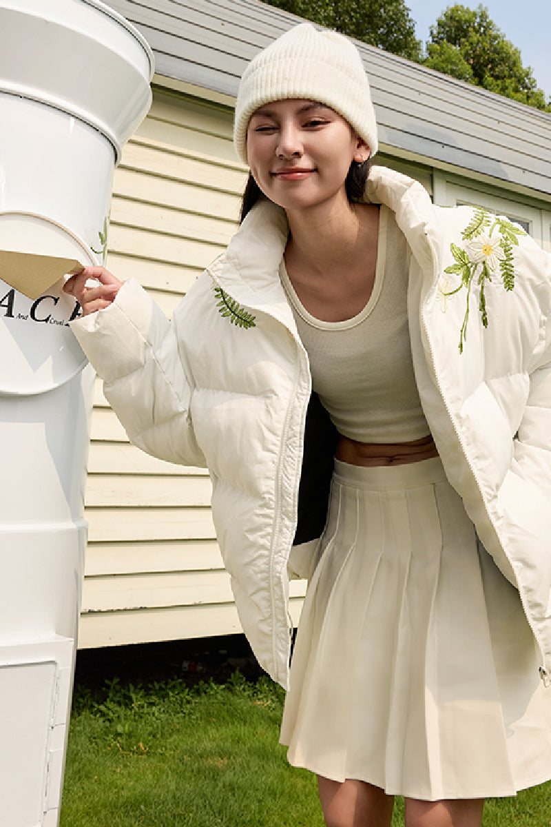 Floral Embroidered Loose Padded Jacket Floral Embroidered Loose Padded Jacket