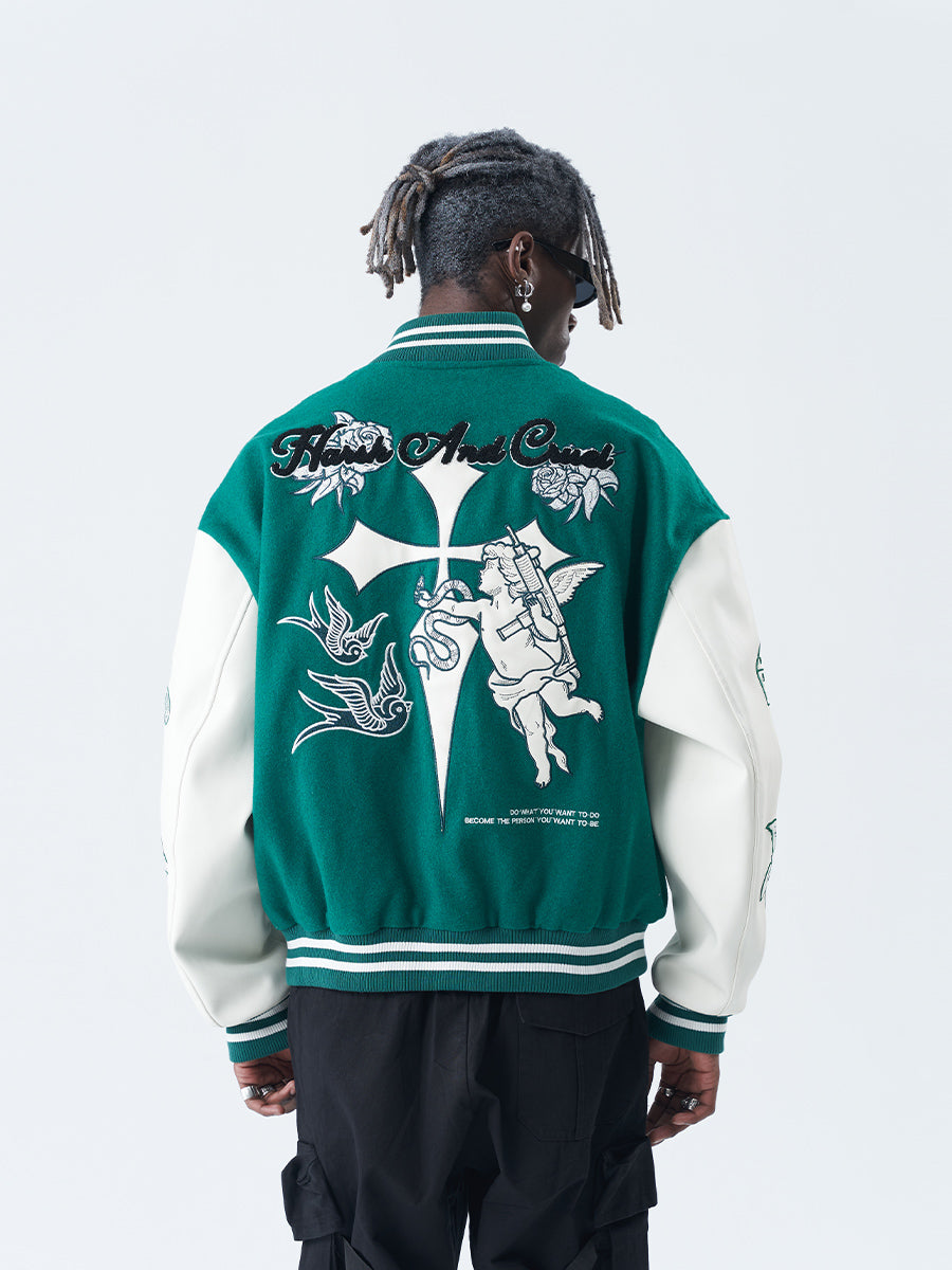 Angel Embroidered Varsity Jacket Angel Embroidered Varsity Jacket