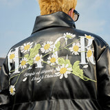 Daisy Embroidery PU Padded Jacket Daisy Embroidery PU Padded Jacket