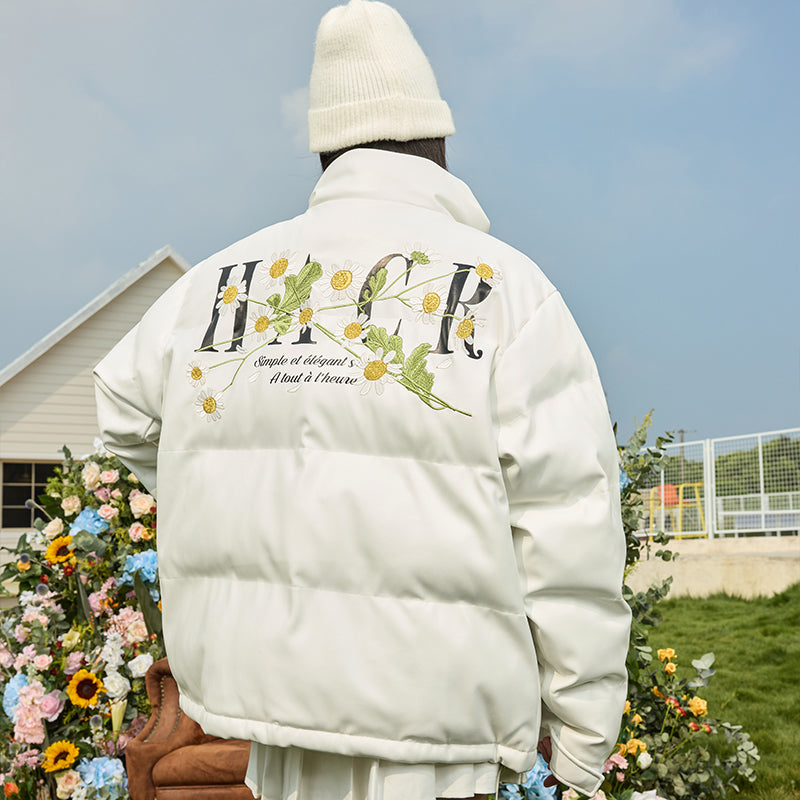 Daisy Embroidery PU Padded Jacket Daisy Embroidery PU Padded Jacket
