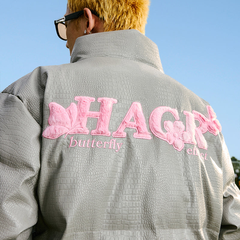 Embossed Fur Patch Crocodile PU Leather Down Jacket Embossed Fur Patch Crocodile PU Leather Down Jacket