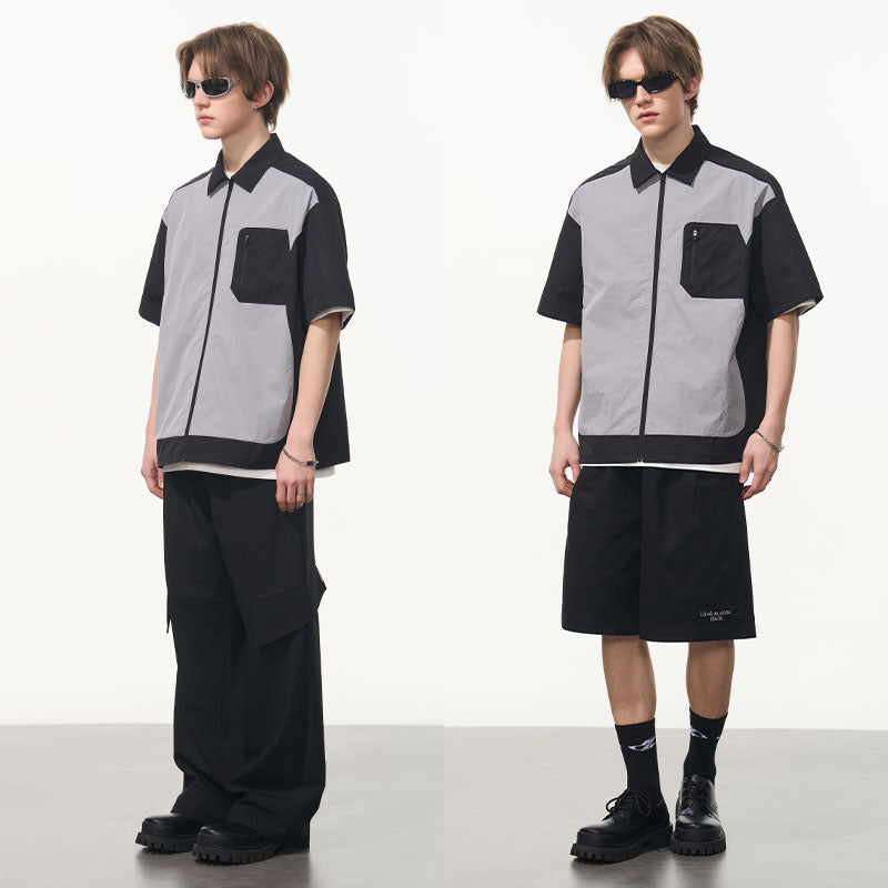 Contrast Stitching Deconstructed Zipper Shirt Contrast Stitching Deconstructed Zipper Shirt