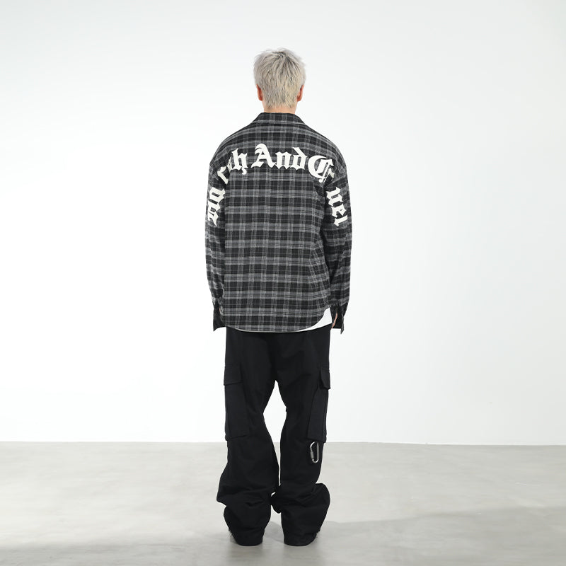 Leather Embroidered Gothic Logo Plaid L/S Shirt Leather Embroidered Gothic Logo Plaid L/S Shirt