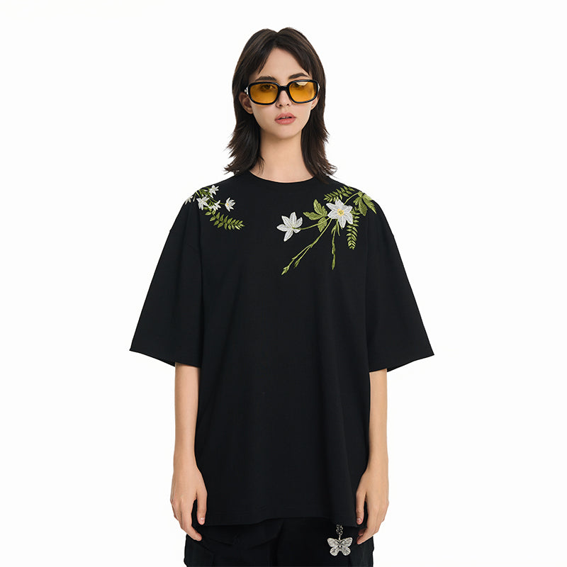 Floral Collar Embroidery Logo Tee Floral Collar Embroidery Logo Tee