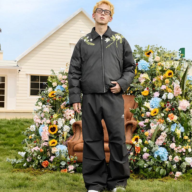 Floral Embroidery Lapel CollarDown Coat Floral Embroidery Lapel CollarDown Coat