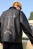 Metal Cross Logo Textured Leather Jacket Metal Cross Logo Textured Leather Jacket