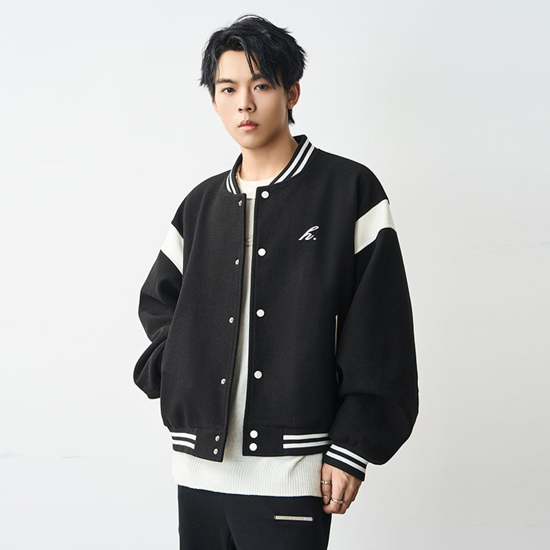 Contrast Stitching Embroidered Varsity Jacket Contrast Stitching Embroidered Varsity Jacket