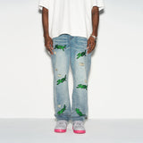 Distressed Embroidered Loose Denim Distressed Embroidered Loose Denim