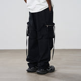 Zipper Stitched Pockets Strings Trousers Zipper Stitched Pockets Strings Trousers