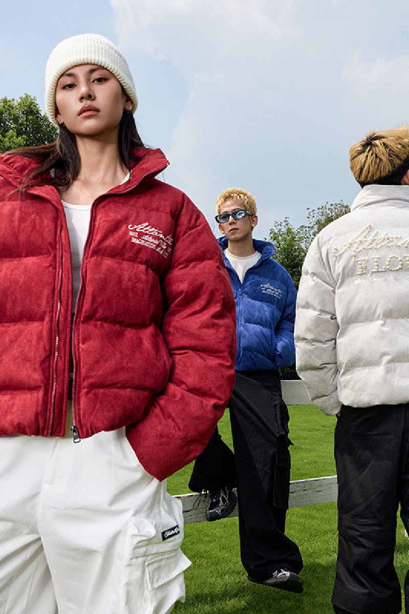 Basic Pearl Embroidered Suede Puffer Jacket Basic Pearl Embroidered Suede Puffer Jacket