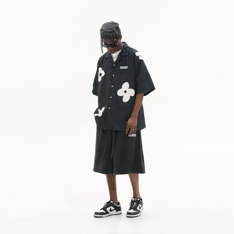 Handpainted Flowers Printed Cuban Shirt Handpainted Flowers Printed Cuban Shirt