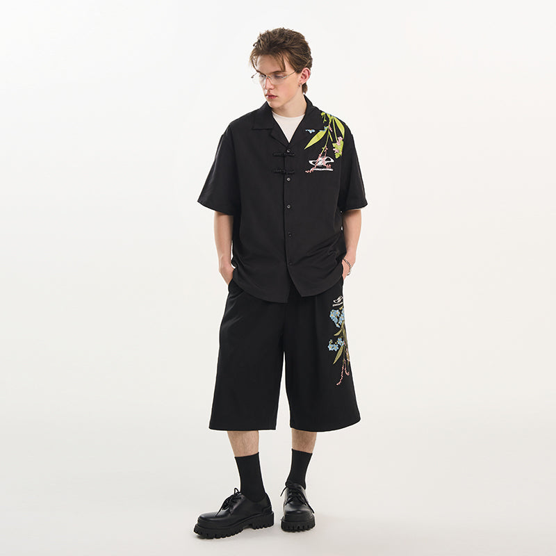 Floral Embroidery Draped Suit Shorts Floral Embroidery Draped Suit Shorts