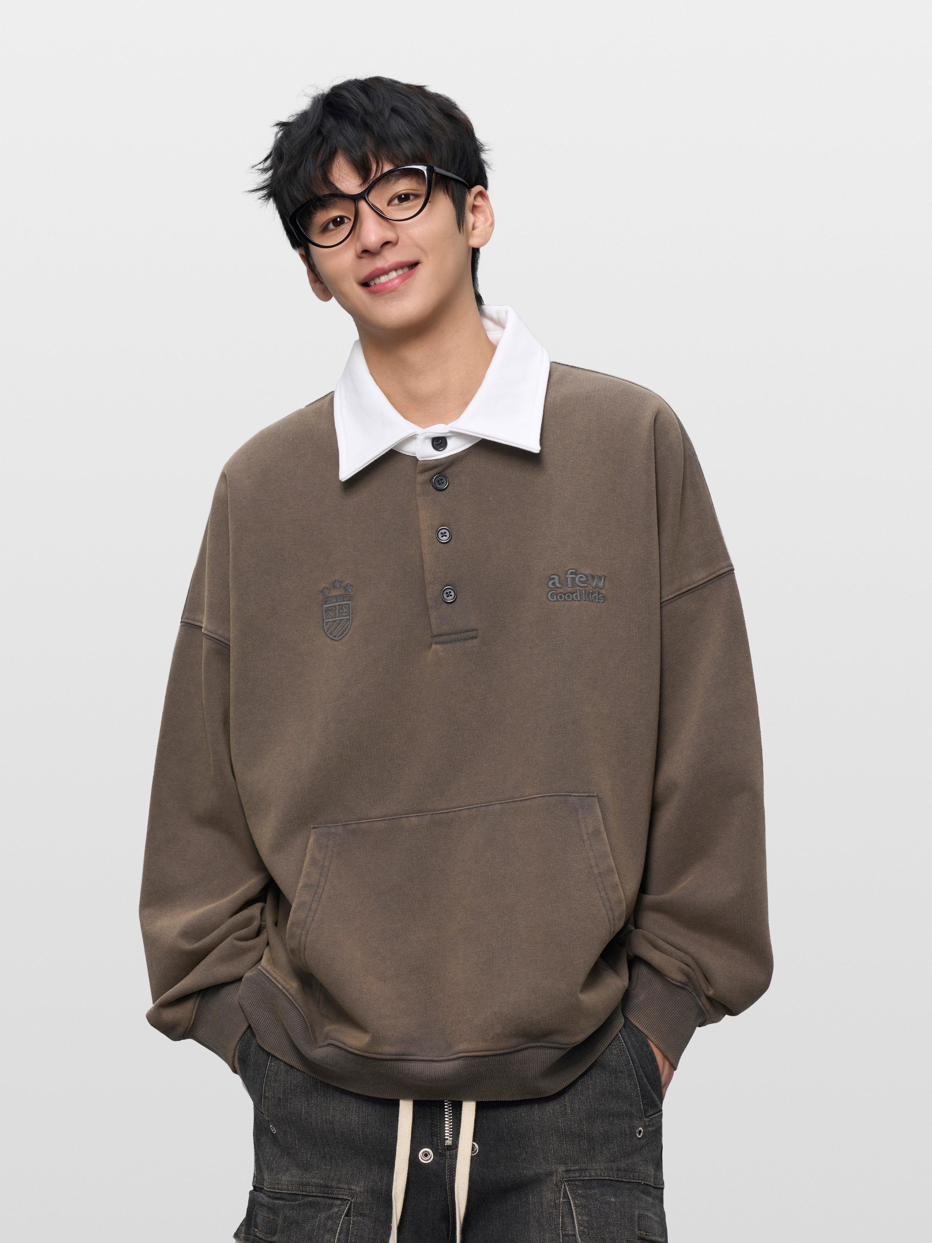 Washed henley polo shirt Washed henley polo shirt