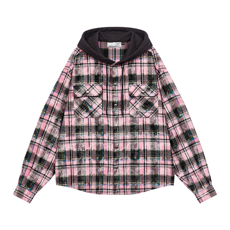 Handwritten Plaid Hooded Shirt Handwritten Plaid Hooded Shirt