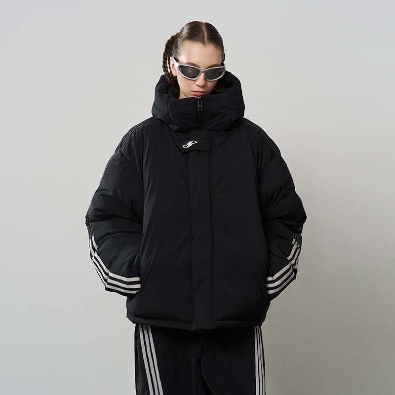 Stand Up Collar Striped Hooded Down Jacket Stand Up Collar Striped Hooded Down Jacket