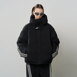 Stand Up Collar Striped Hooded Down Jacket Stand Up Collar Striped Hooded Down Jacket