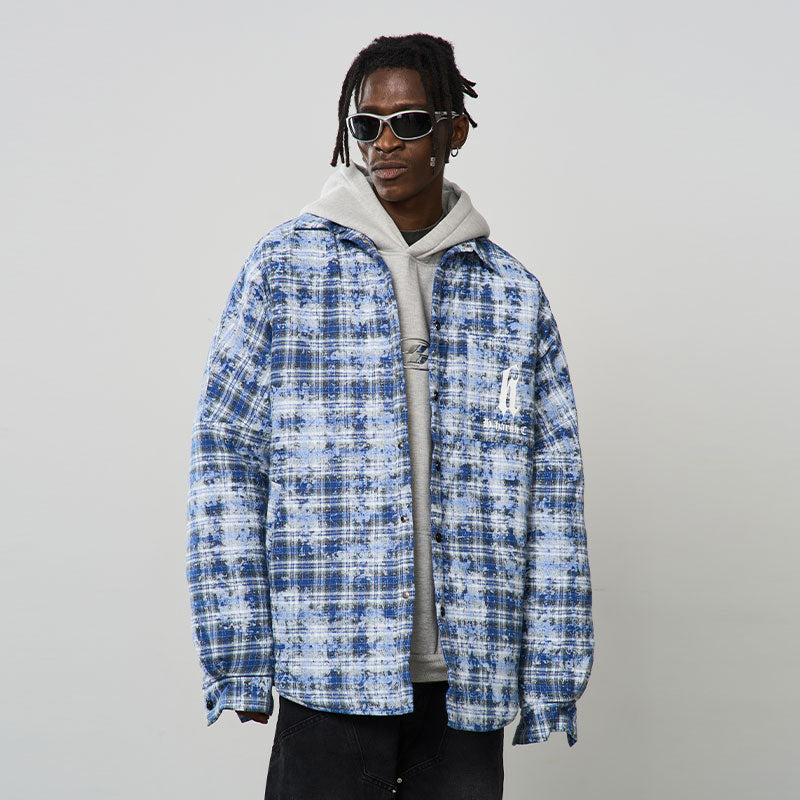 Tie Dyed Plaid Gothic Logo Shirt Tie Dyed Plaid Gothic Logo Shirt