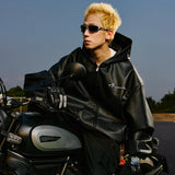 Loose Fit Textured PU Hooded Jacket Loose Fit Textured PU Hooded Jacket