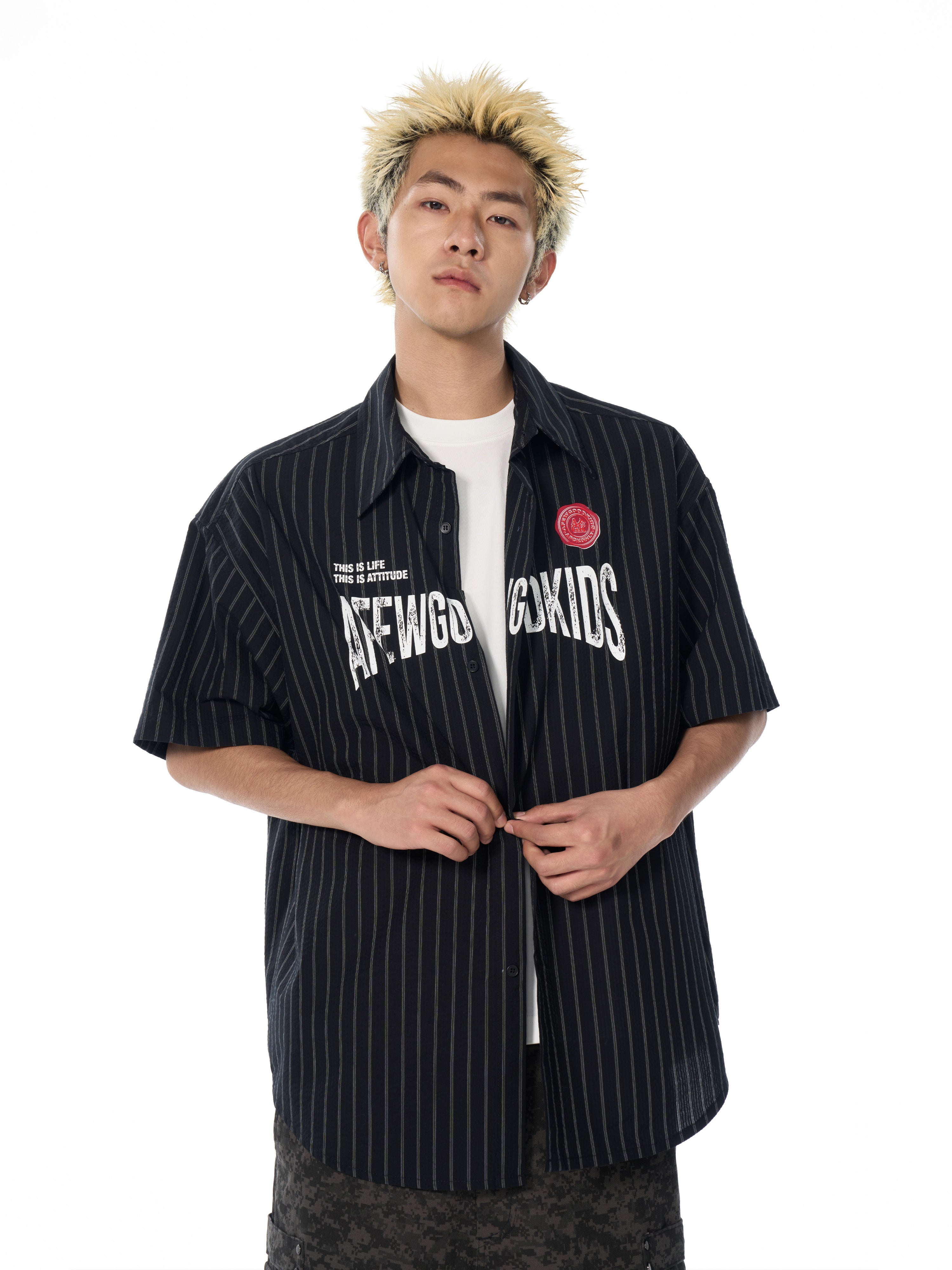 DONCARE(AFGK) "Stripe logo shirt" DONCARE(AFGK) "Stripe logo shirt"