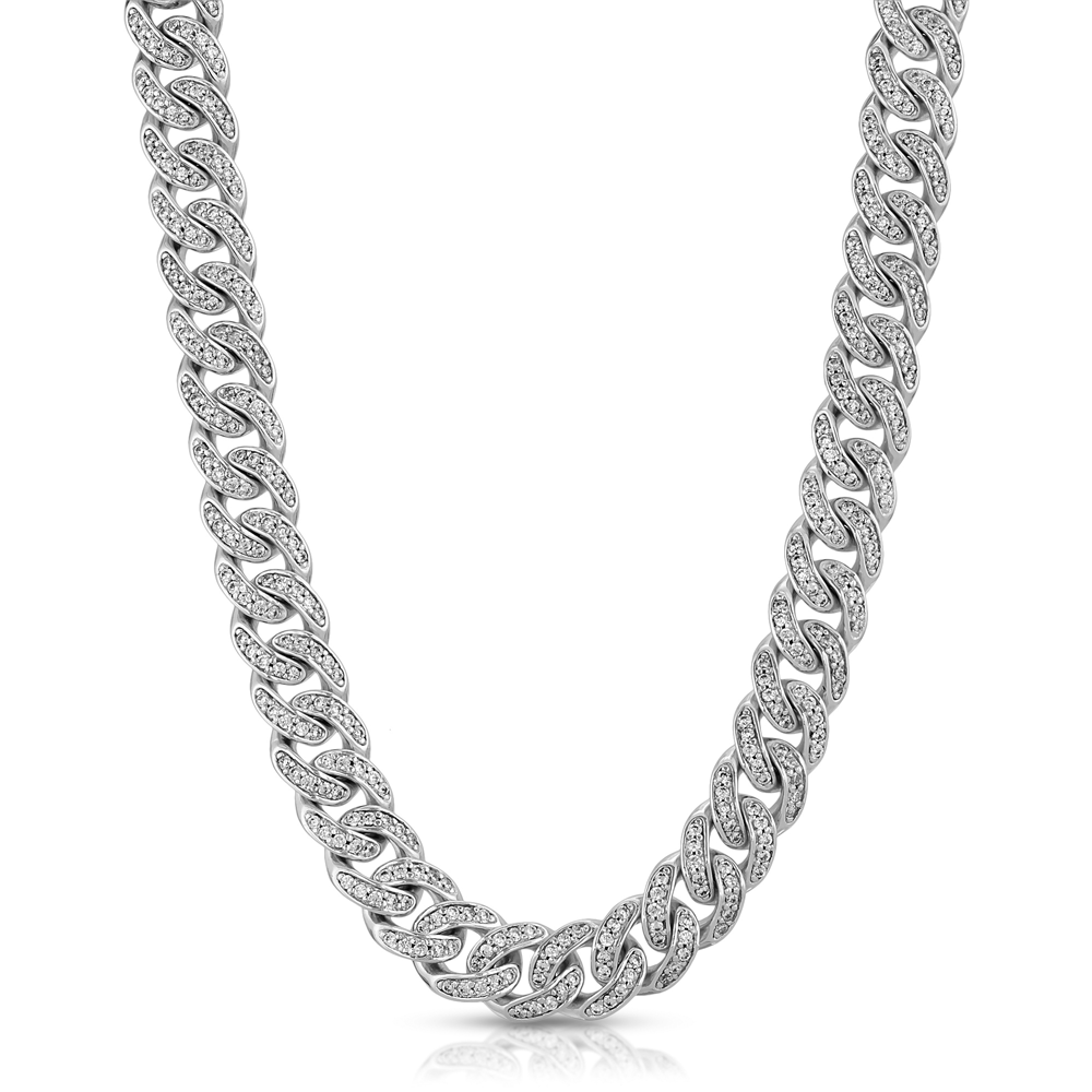 Micro Diamond Cuban Link Chain Choker White Gold 8mm Micro Diamond Cuban Link Chain Choker White Gold 8mm