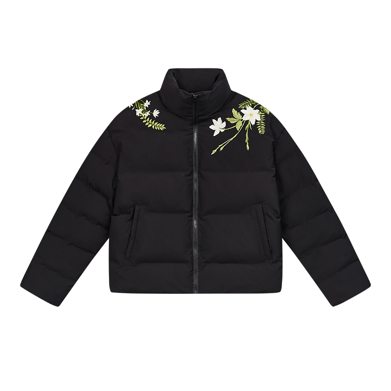 Floral Embroidered Loose Padded Jacket Floral Embroidered Loose Padded Jacket