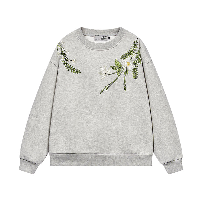 Floral Embroidery Fleece Crewneck Sweatshirt Floral Embroidery Fleece Crewneck Sweatshirt