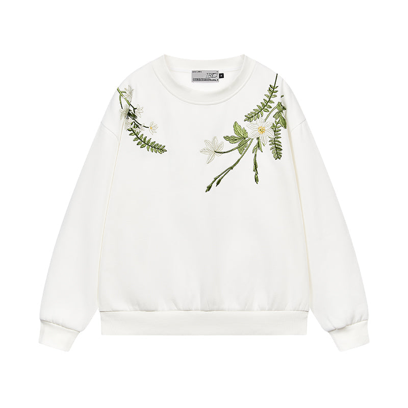 Floral Embroidery Fleece Crewneck Sweatshirt Floral Embroidery Fleece Crewneck Sweatshirt