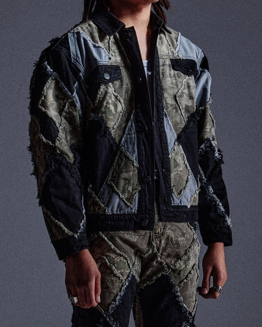 "Pantages" Argyle Camo Trucker Jacket (Black Camo)