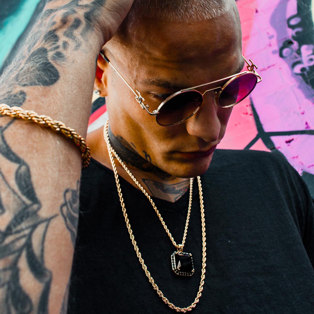 Black Onyx Necklace Pendant & Rope Chain Black Onyx Necklace Pendant & Rope Chain