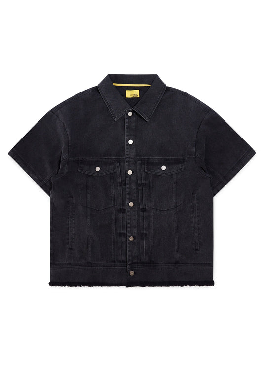 Canvas Short Sleeve Trucker Jacket - Black