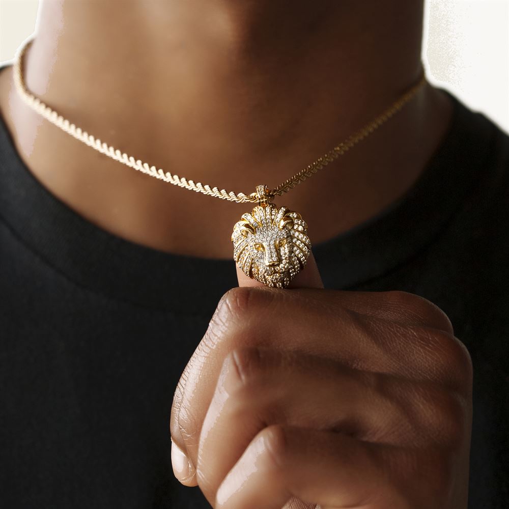 Diamond Lion Head Necklace Pendant & Rope Chain Diamond Lion Head Necklace Pendant & Rope Chain