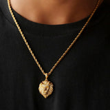 Diamond Lion Head Necklace Pendant & Rope Chain Diamond Lion Head Necklace Pendant & Rope Chain