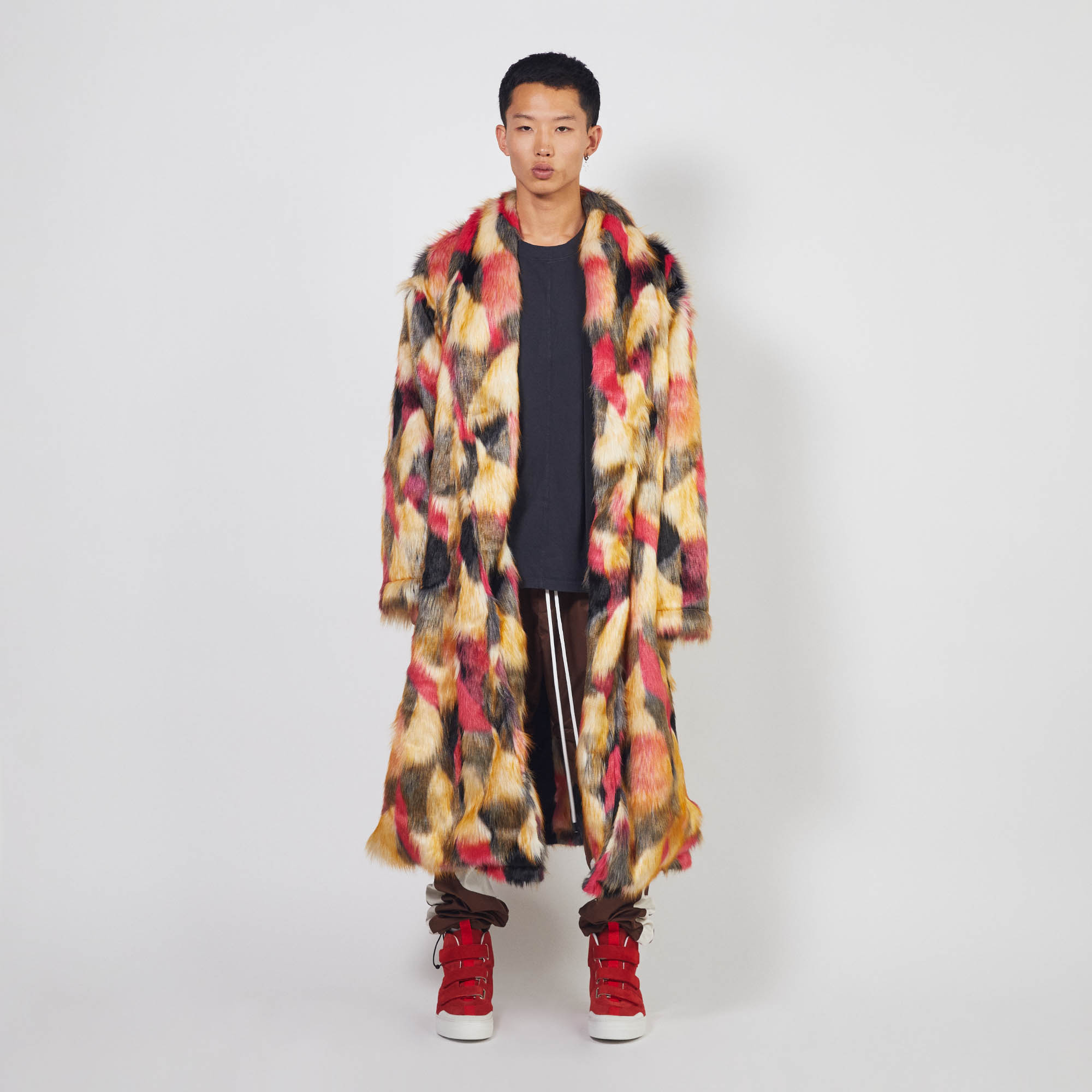 faux fur robe coat / multi-color pink faux fur robe coat / multi-color pink