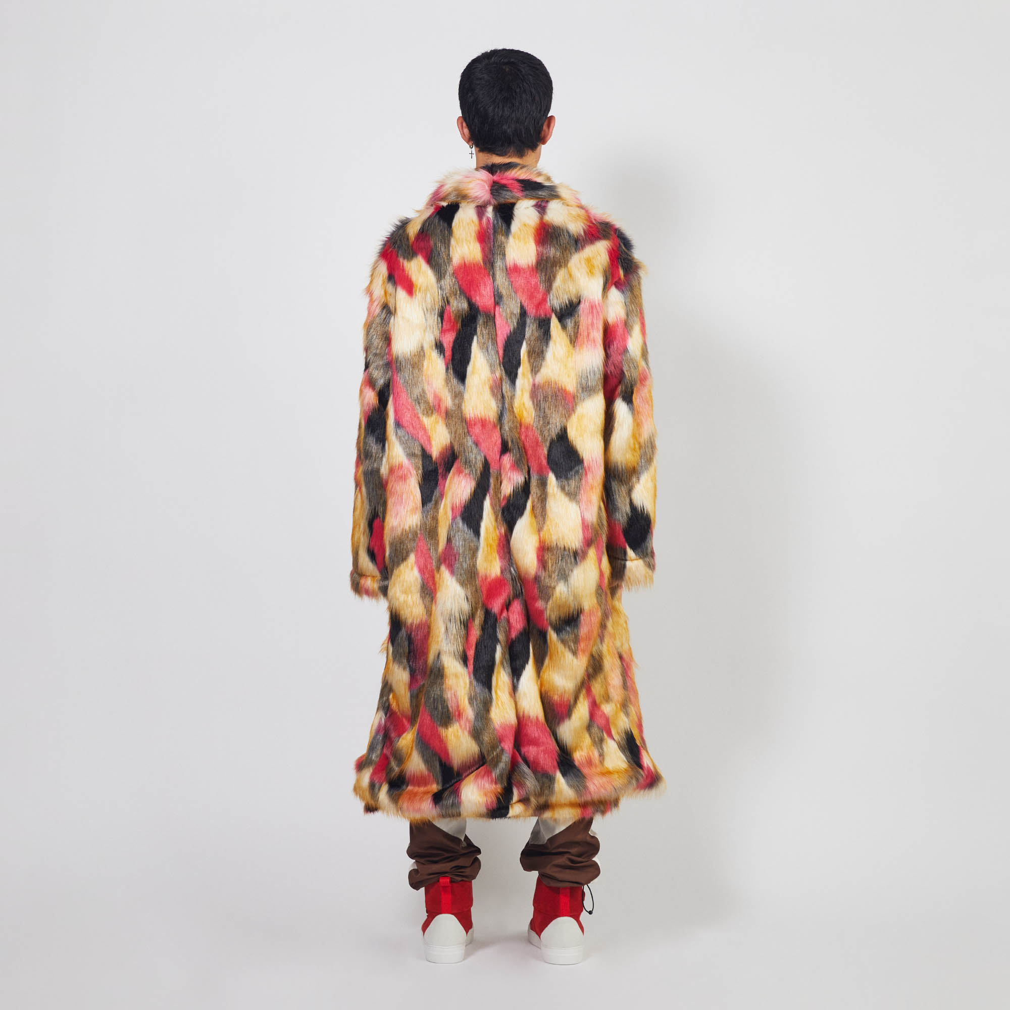 faux fur robe coat / multi-color pink faux fur robe coat / multi-color pink