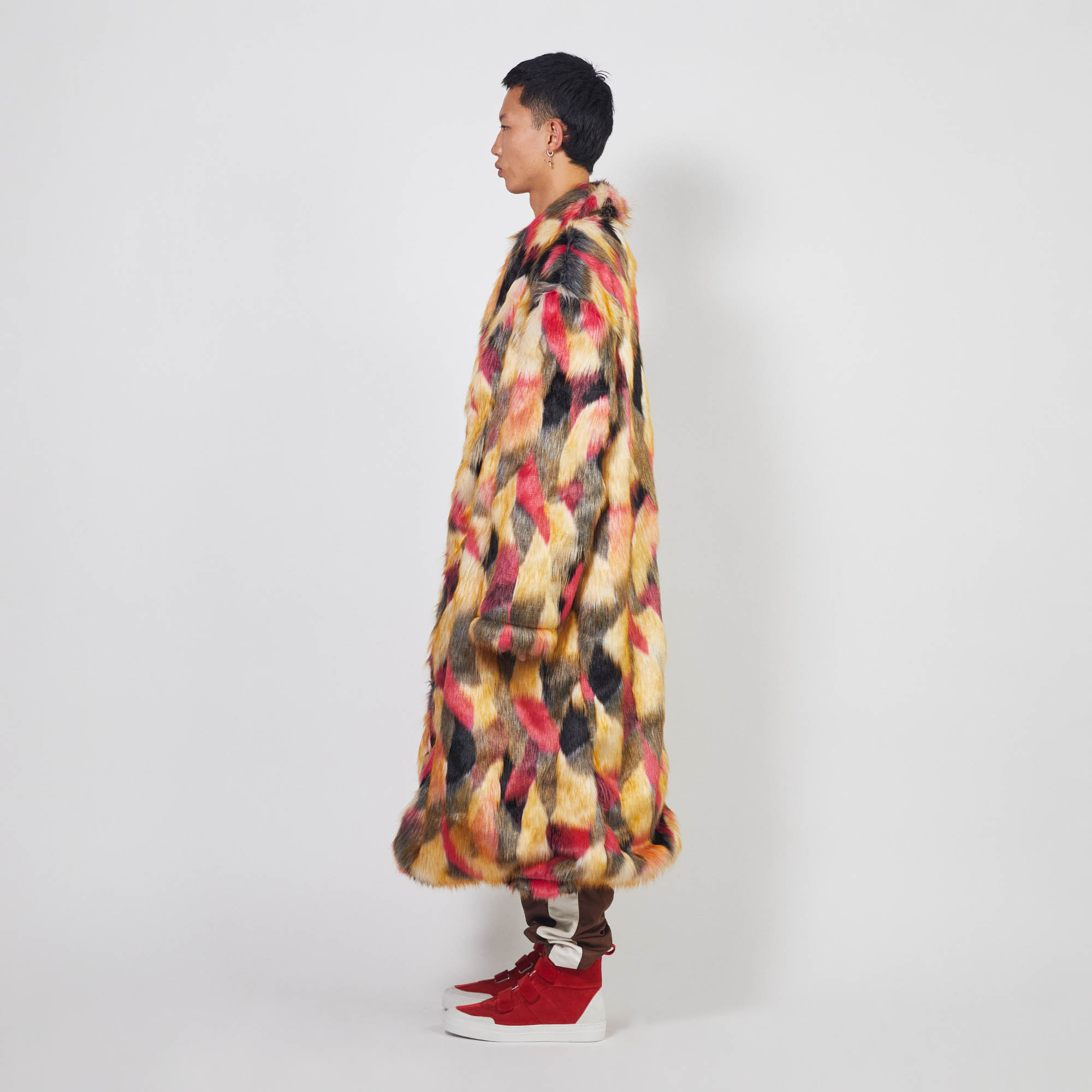 faux fur robe coat / multi-color pink faux fur robe coat / multi-color pink