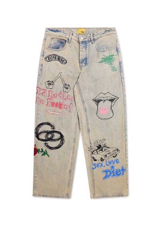 Doodle Denim Pant - Sand