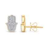 14k Solid Gold Diamond Hamsa Stud Men's Earrings .30CTW 14k Solid Gold Diamond Hamsa Stud Men's Earrings .30CTW