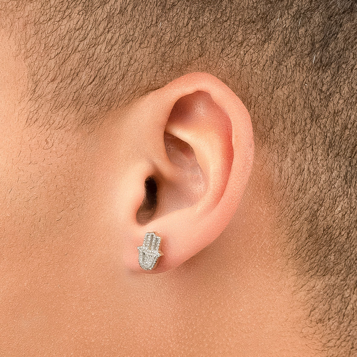 14k Solid Gold Diamond Hamsa Stud Men's Earrings .30CTW 14k Solid Gold Diamond Hamsa Stud Men's Earrings .30CTW