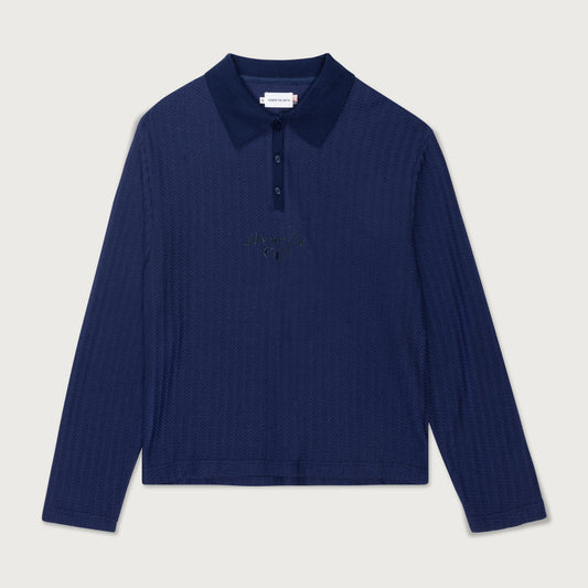 Long Sleeve Knit Polo - Navy