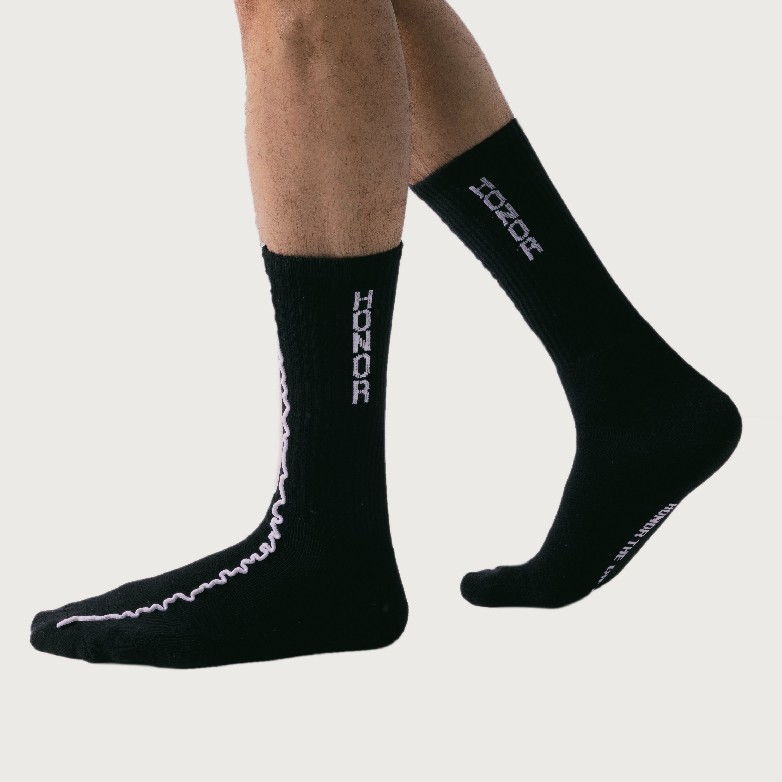 Embroidery Edge Ribbed Sock - Black Embroidery Edge Ribbed Sock - Black