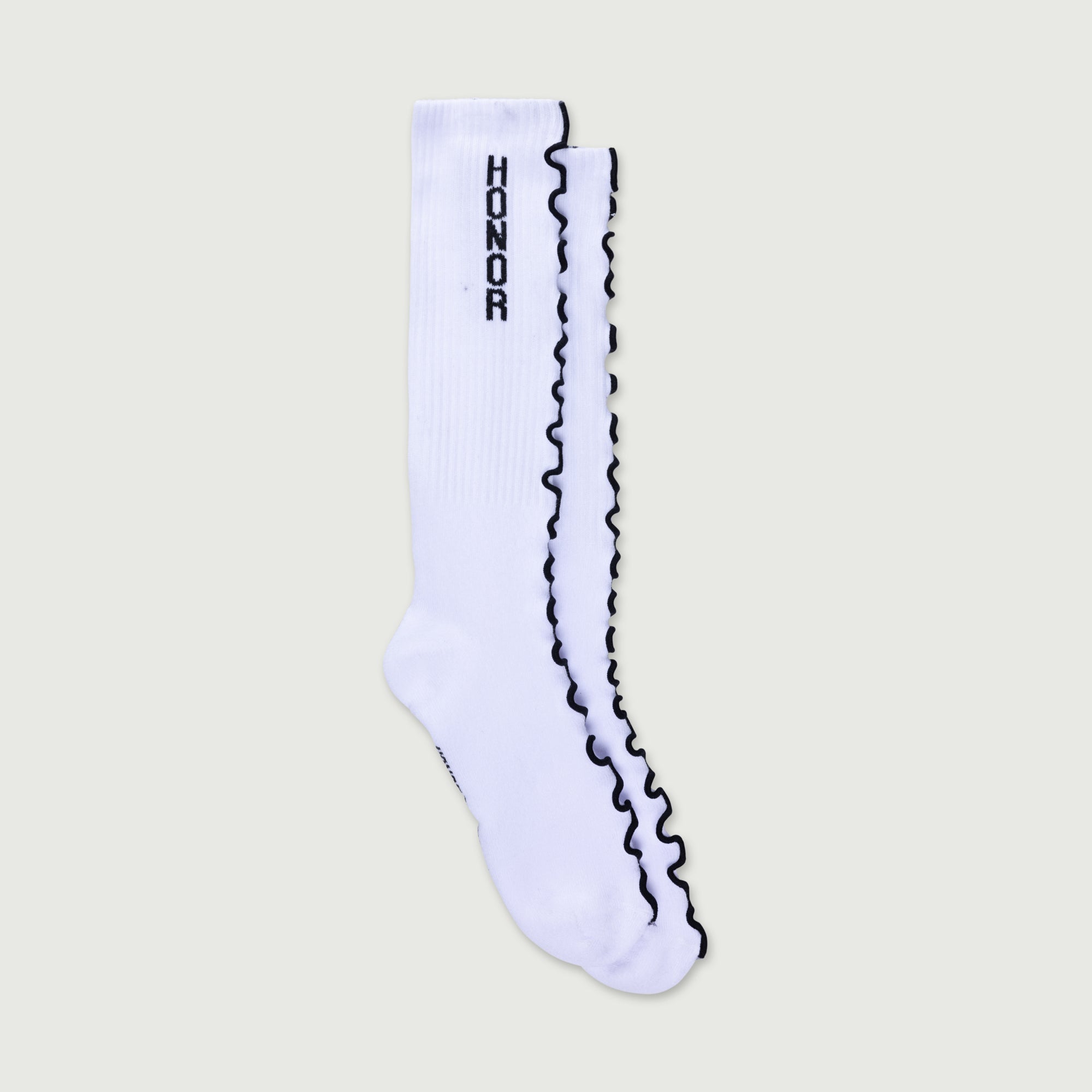 Embroidery Edge Ribbed Sock - White Embroidery Edge Ribbed Sock - White