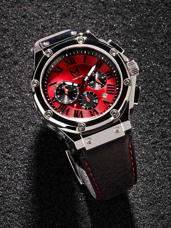 AM1012LB - AMBASSADOR SILVER / RED / LEATHER BAND AM1012LB - AMBASSADOR SILVER / RED / LEATHER BAND