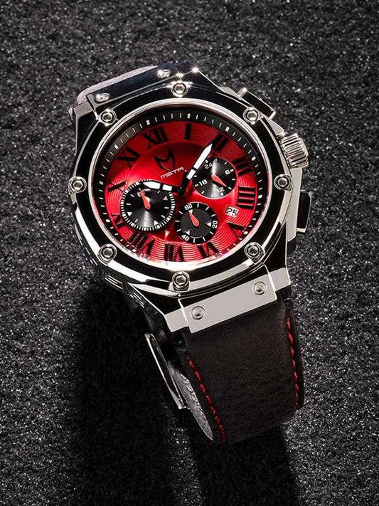 AM1012LB - AMBASSADOR SILVER / RED / LEATHER BAND