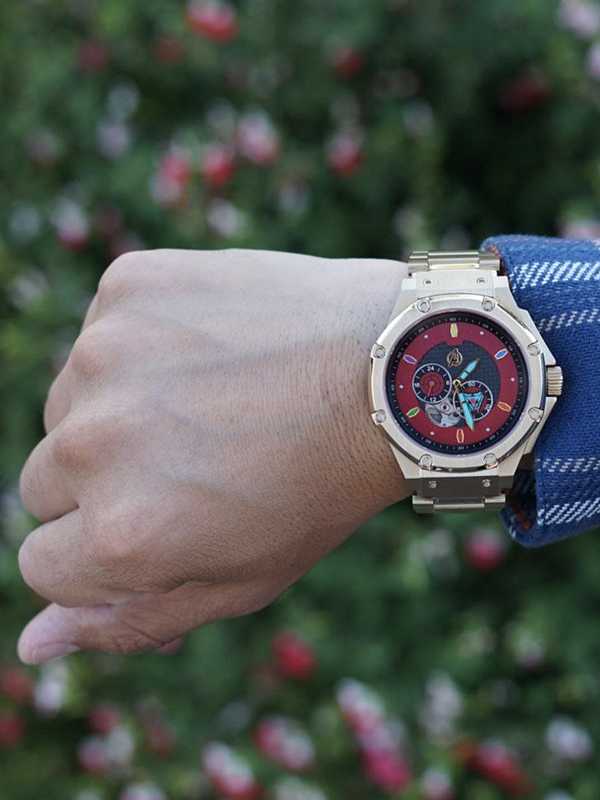 AM309MV - AUTOMATIC SEMI CHAMPAGNE GOLD / RED / SS BAND AM309MV - AUTOMATIC SEMI CHAMPAGNE GOLD / RED / SS BAND