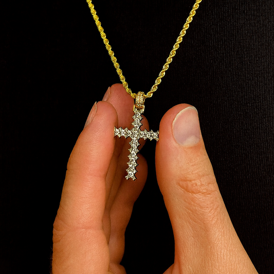 14k Solid Gold Flooded Cross Pendant (.68 CTW)
