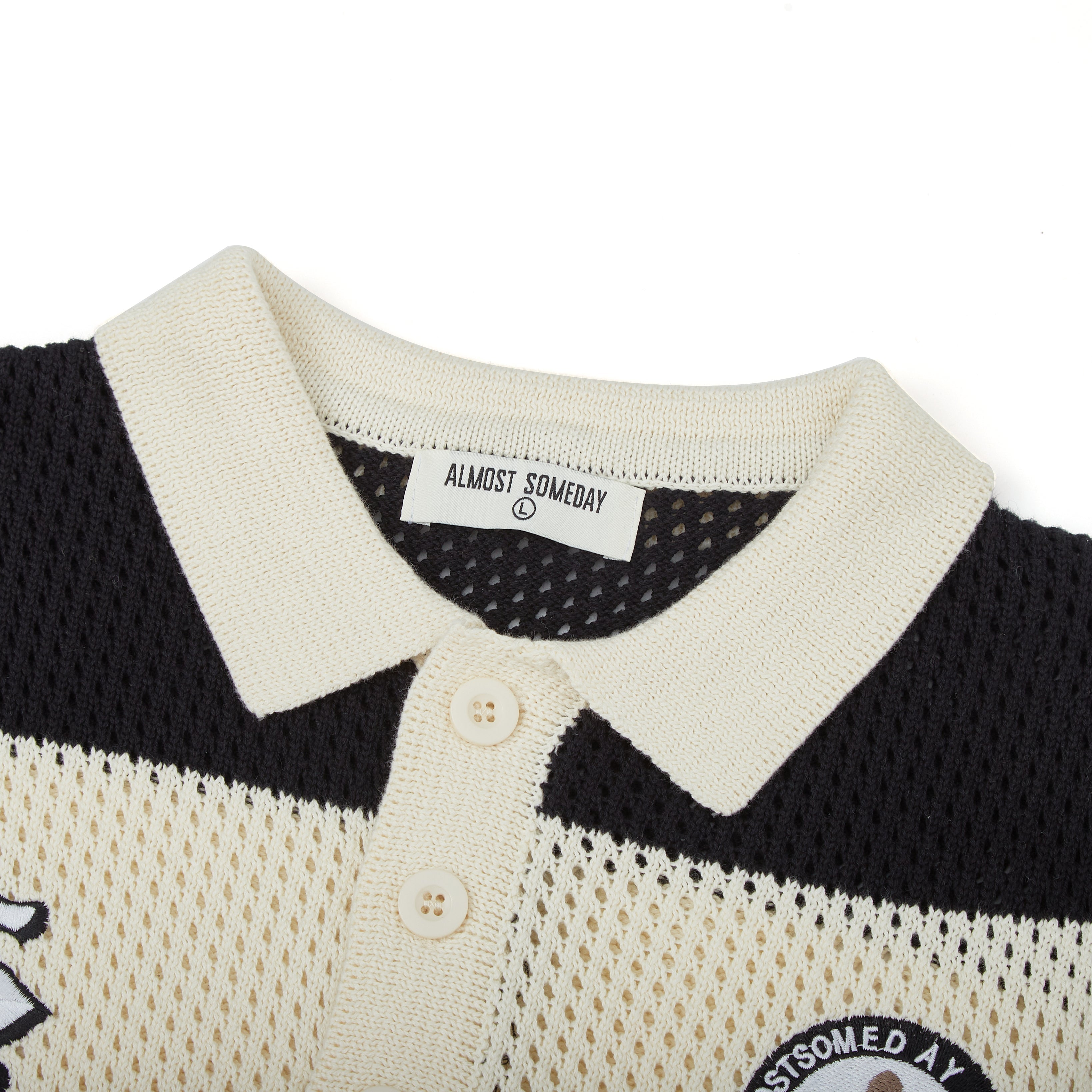 Crochet Knit Polo (Cream / Black) Crochet Knit Polo (Cream / Black)