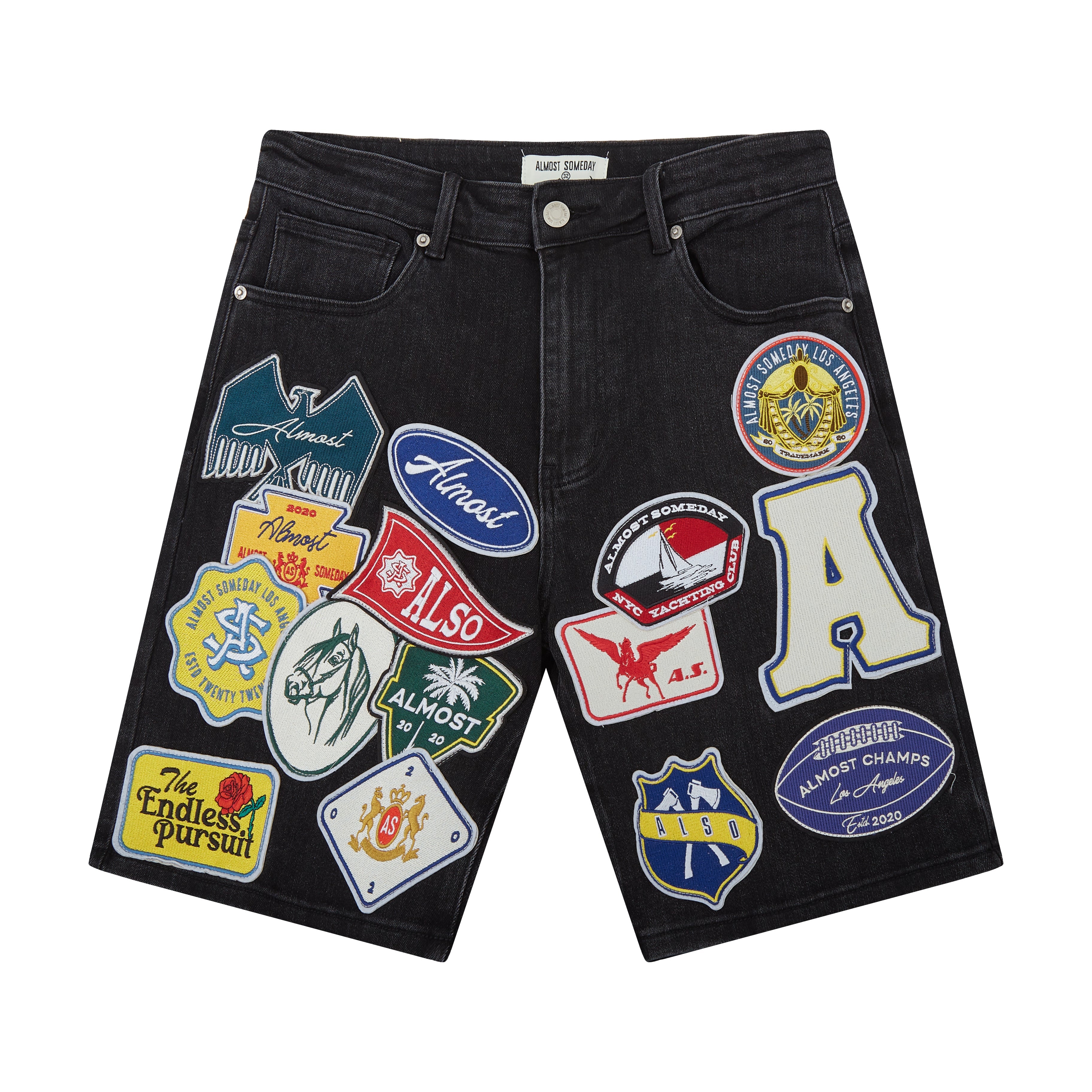 Patchwork Denim Jorts (Washed Black) Patchwork Denim Jorts (Washed Black)