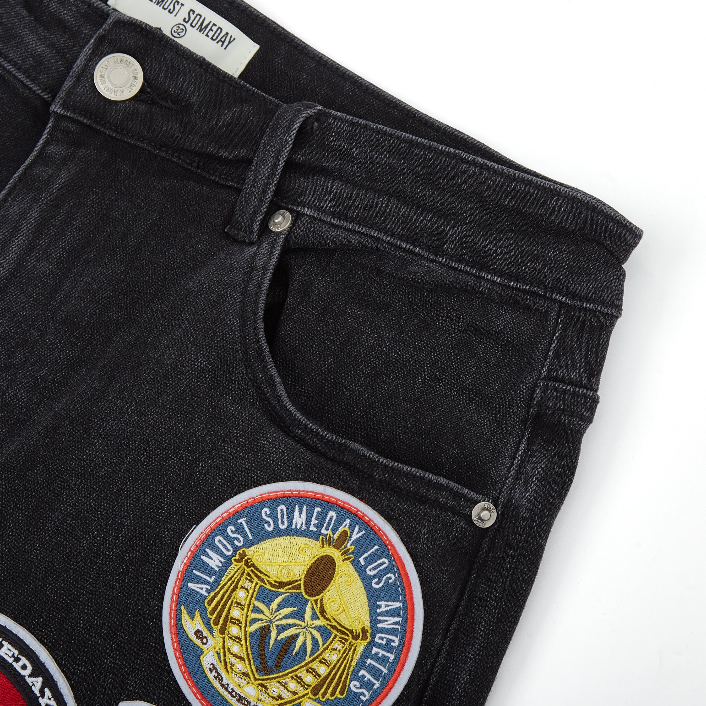 Patchwork Denim Jorts (Washed Black) Patchwork Denim Jorts (Washed Black)