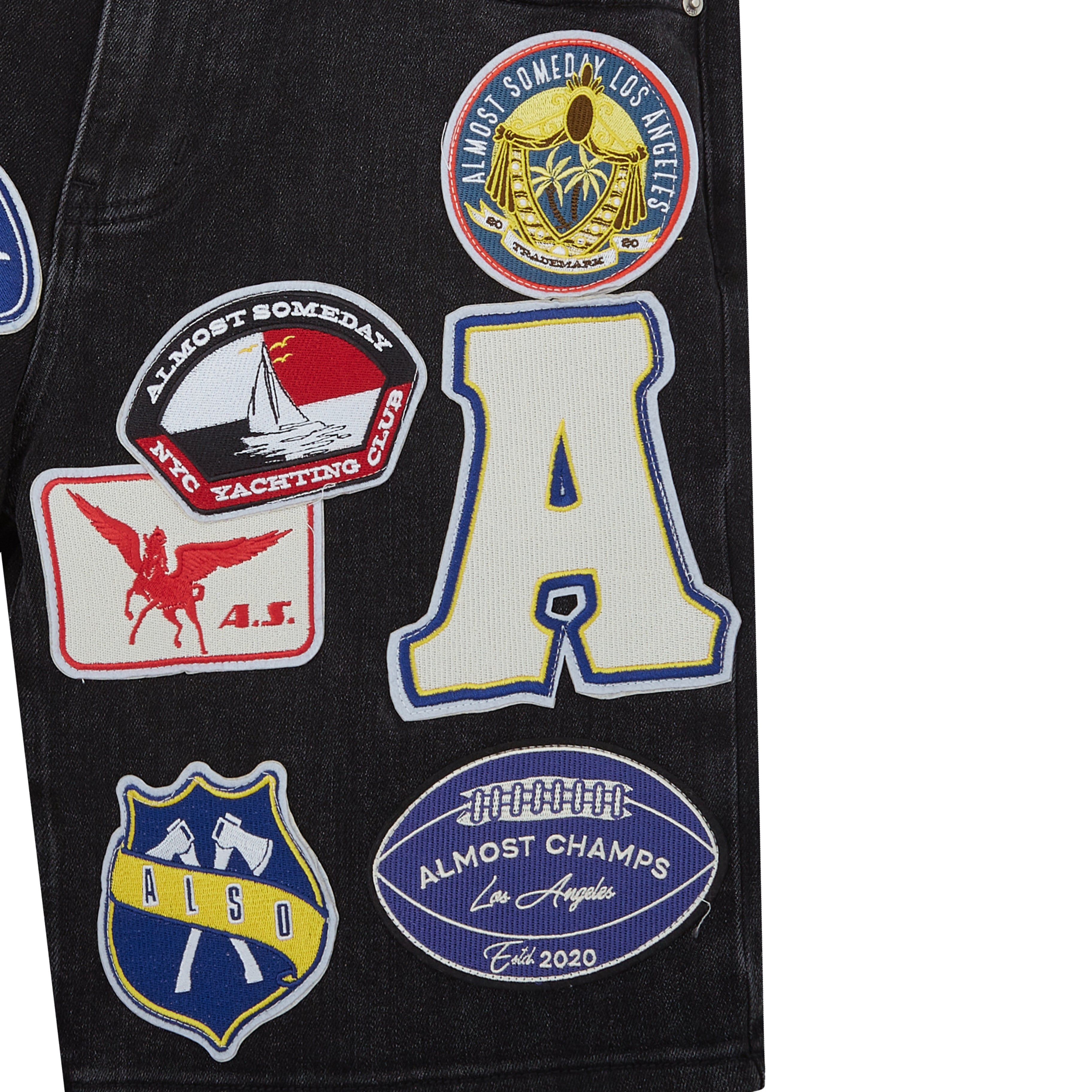 Patchwork Denim Jorts (Washed Black) Patchwork Denim Jorts (Washed Black)