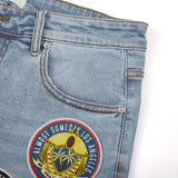 Patchwork Denim Jorts (Washed Blue) Patchwork Denim Jorts (Washed Blue)